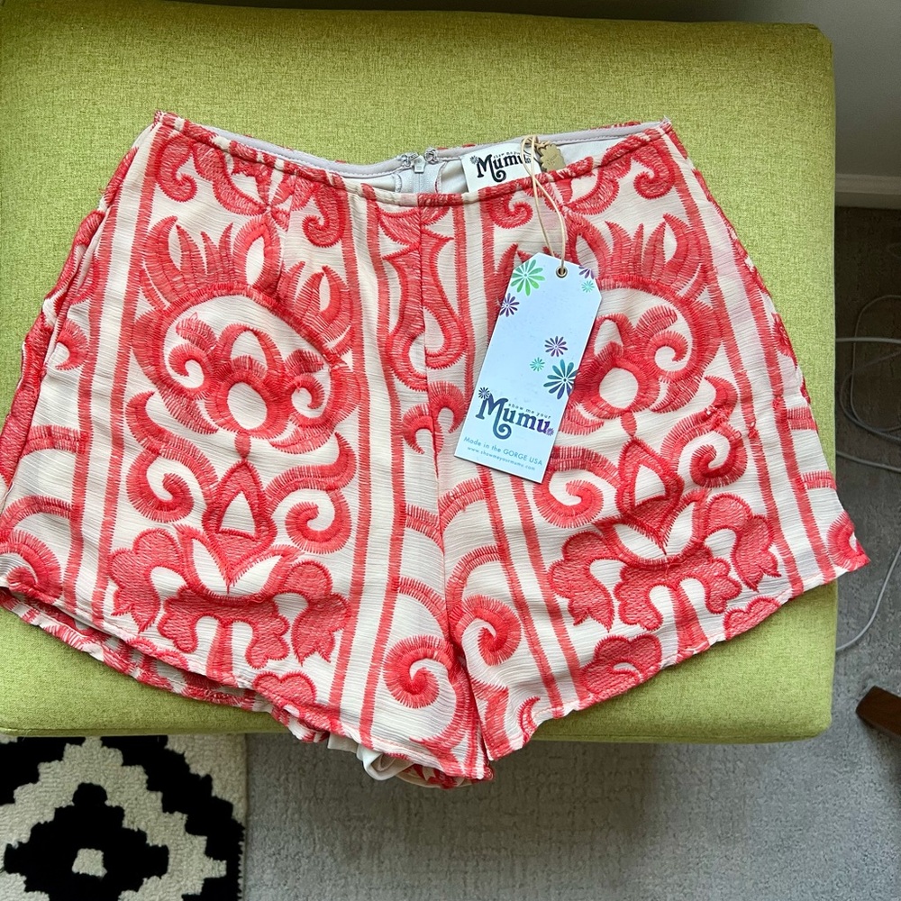 Show Me Your MuMu High Waist Shorts in Red and Cream